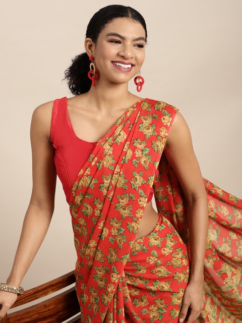 

KALINI Red & Yellow Floral Saree