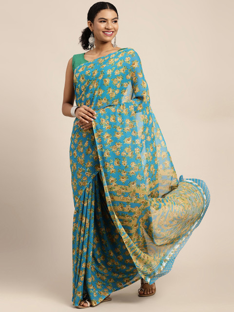 

KALINI Blue & Beige Floral Saree