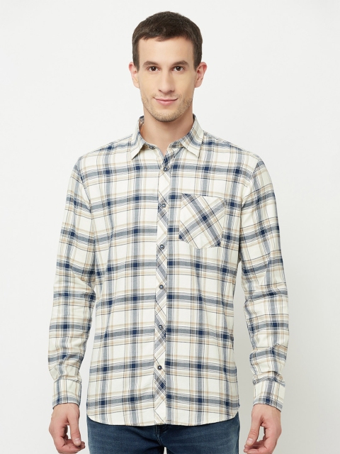 

METTLE Men Off White Tartan Checked Casual Shirt