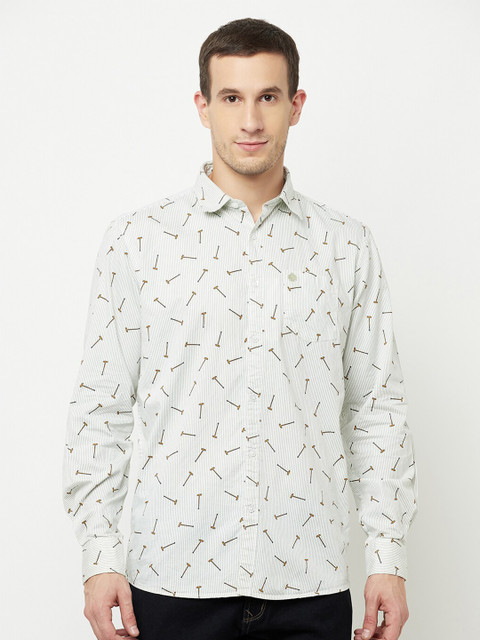

METTLE Men White Printed Casual Shirt