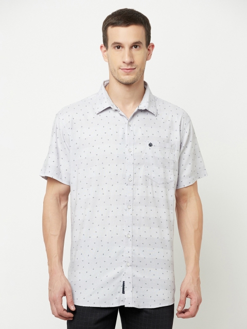 

METTLE Men Grey Printed Cotton Casual Shirt