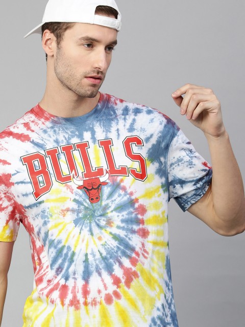 

NBA Men Multicoloured Brand Logo Chicago Bulls Printed Loose T-shirt, Multi