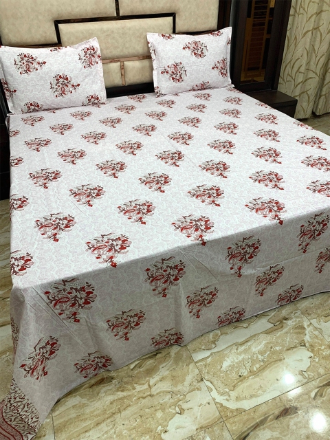 

Pure Decor Pink & Red Ethnic Motifs 400 TC Cotton King Bedsheet with 2 Pillow Covers