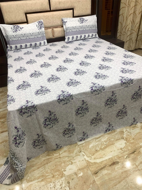 

Pure Decor Purple & Grey Ethnic Motifs 400 TC Cotton King Bedsheet with 2 Pillow Covers