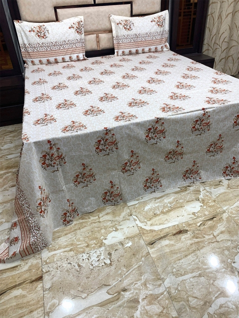 

Pure Decor Orange & Brown Ethnic Motifs 400 TC Cotton King Bedsheet with 2 Pillow Covers