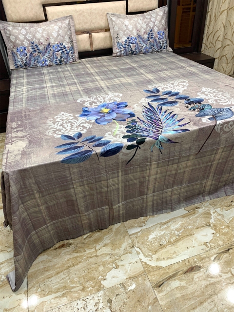 

Pure Decor Purple & Blue 500 TC King Floral Cotton Bedsheet with 2 Pillow Covers