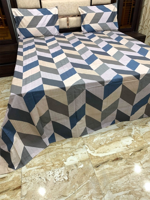 

Pure Decor Grey & White Geometric Cotton 400 TC King Bedsheet with 2 Pillow Covers
