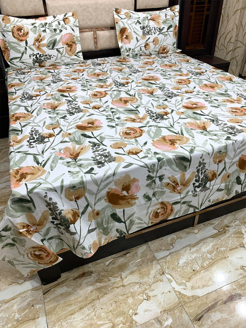 

Pure Decor Orange & Green Passion 300 TC Queen Bedsheet with 2 Pillow Covers