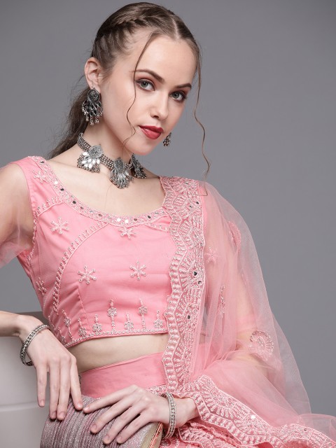 

Inddus Pink Embroidered Semi-Stitched Lehenga with Unstitched Blouse & Dupatta