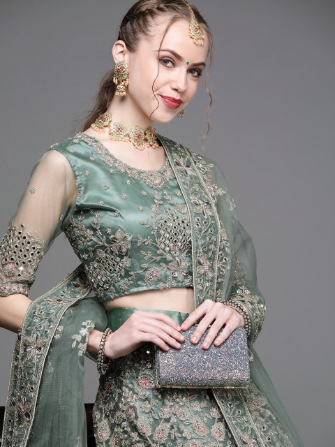 

Inddus Green Embroidered Semi-Stitched Lehenga with Unstitched Blouse & Dupatta