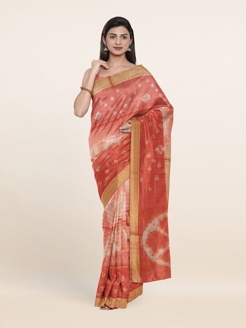 

Pothys Orange & Gold-Toned Floral Zari Jute Cotton Saree