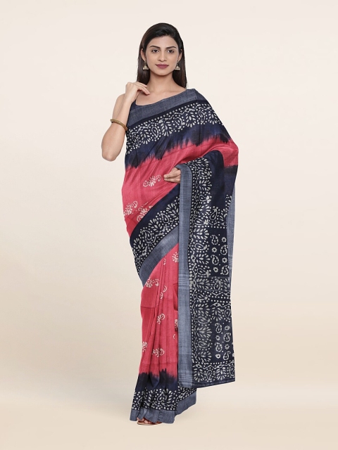 

Pothys Pink & Blue Pure Linen Saree