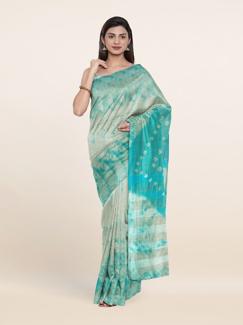 

Pothys Turquoise Blue & White Tie and Dye Jute Cotton Saree