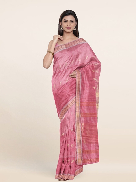 

Pothys Pink & Gold-Toned Floral Zari Jute Cotton Saree