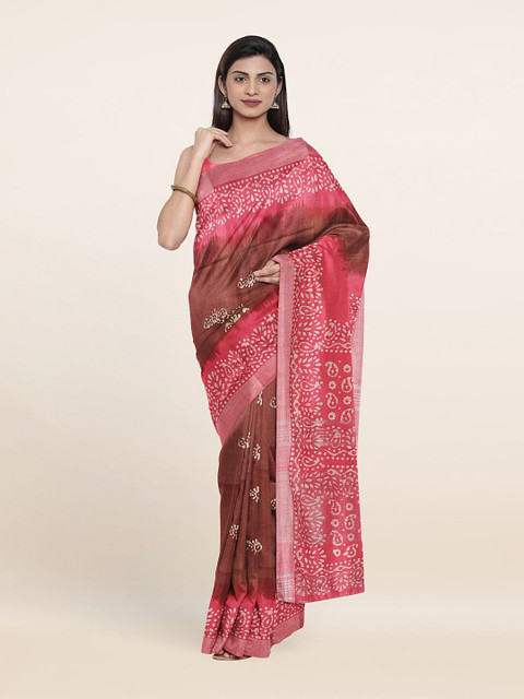 

Pothys Brown & Pink Pure Linen Saree