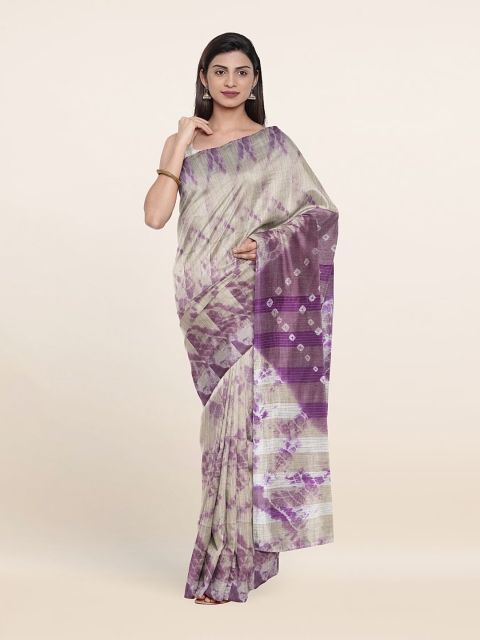 

Pothys Purple & Cream-Coloured Bandhani Jute Cotton Saree