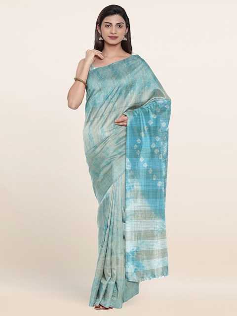 

Pothys Blue & Cream-Coloured Bandhani Jute Cotton Saree