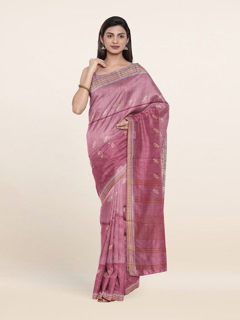 

Pothys Pink & Gold-Toned Floral Zari Jute Cotton Saree