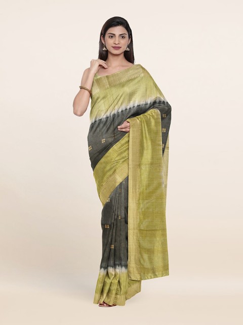 

Pothys Grey & Green Floral Jute Cotton Saree