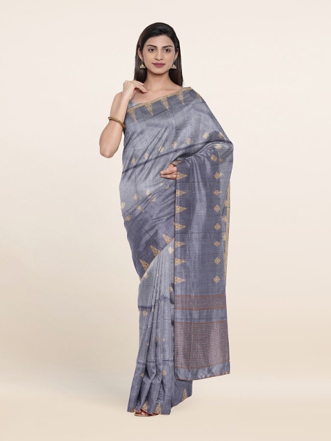 

Pothys Blue & Gold-Toned Woven Design Zari Jute Cotton Saree