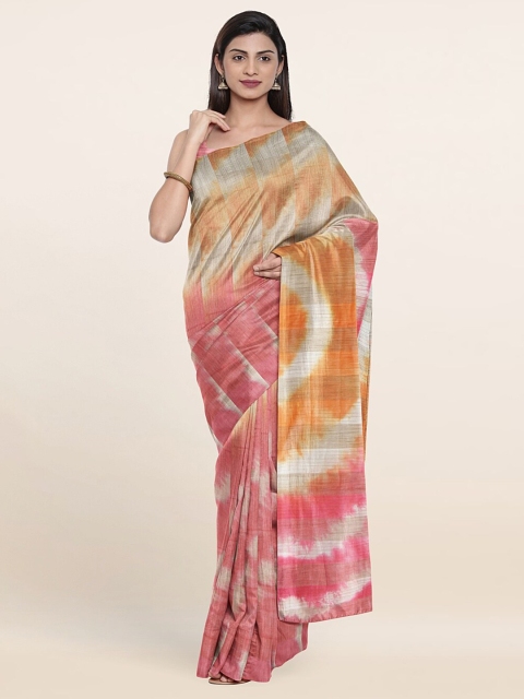 

Pothys Pink & Cream-Coloured Tie and Dye Jute Cotton Saree