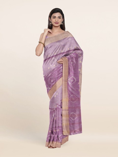 

Pothys Purple & Gold-Toned Bandhani Jute Cotton Saree