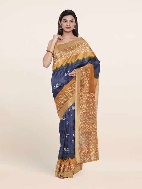 

Pothys Blue & Orange Batik Pure Linen Saree