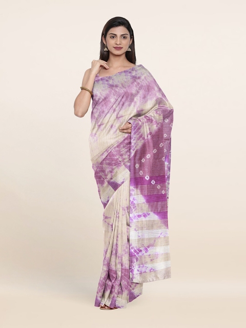 

Pothys Lavender & Cream-Coloured Bandhani Jute Cotton Saree