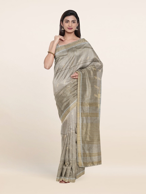 

Pothys Tan Brown & Golden Striped Jute Cotton Saree