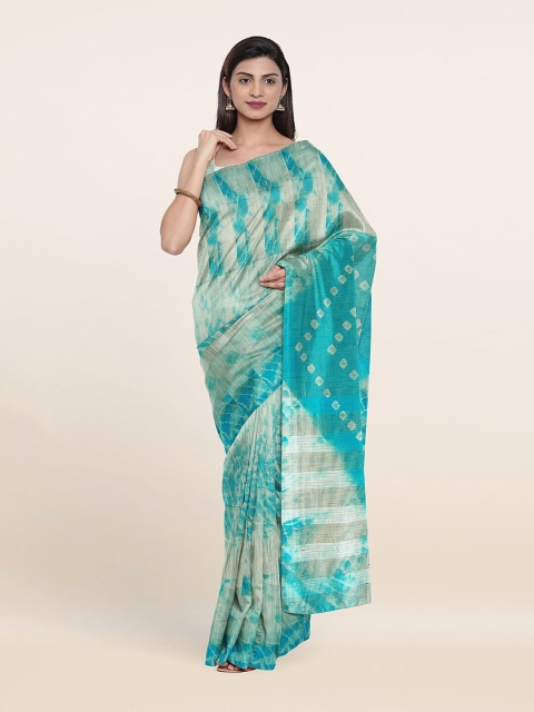 

Pothys Blue & Green Tie and Dye Jute Cotton Saree