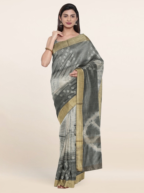 

Pothys Grey & Gold-Toned Bandhani Zari Jute Cotton Saree