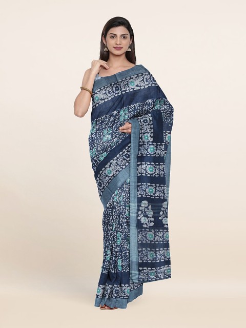 

Pothys Blue & Green Batik Jute Cotton Saree