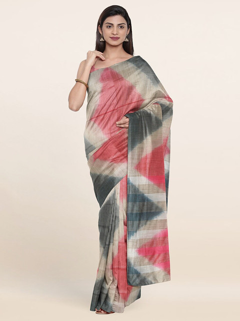 

Pothys Grey & Red Tie and Dye Zari Jute Cotton Saree