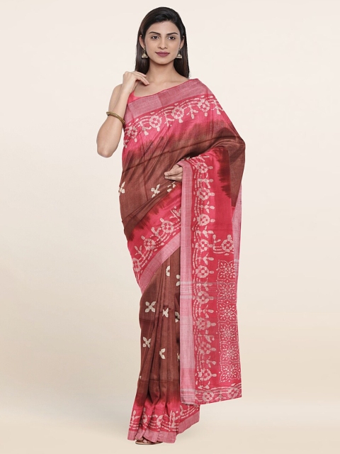 

Pothys Brown & Pink Batik Zari Pure Linen Saree