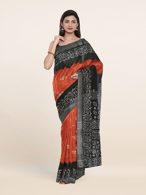 

Pothys Orange & Black Paisley Zari Pure Linen Saree