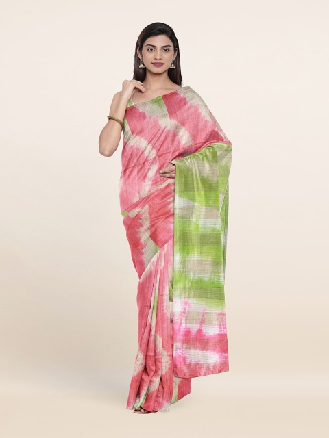 

Pothys Pink & Green Tie and Dye Jute Cotton Saree