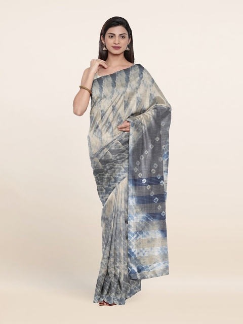 

Pothys Blue & Cream-Coloured Bandhani Jute Cotton Saree