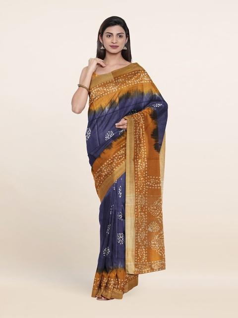 

Pothys Blue & Brown Batik Pure Linen Saree