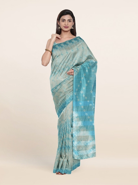 

Pothys Blue & Cream-Coloured Bandhani Jute Cotton Saree
