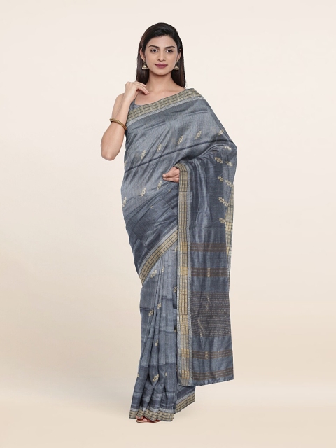 

Pothys Blue & Cream-Coloured Ethnic Motifs Jute Cotton Saree