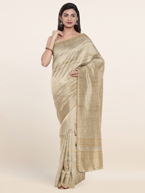 

Pothys Tan & Gold-Toned Jute Cotton Saree