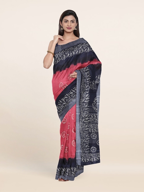 

Pothys Pink & Grey Floral Pure Linen Saree