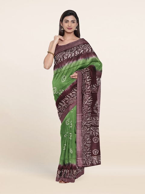 

Pothys Green & Purple Batik Pure Linen Saree