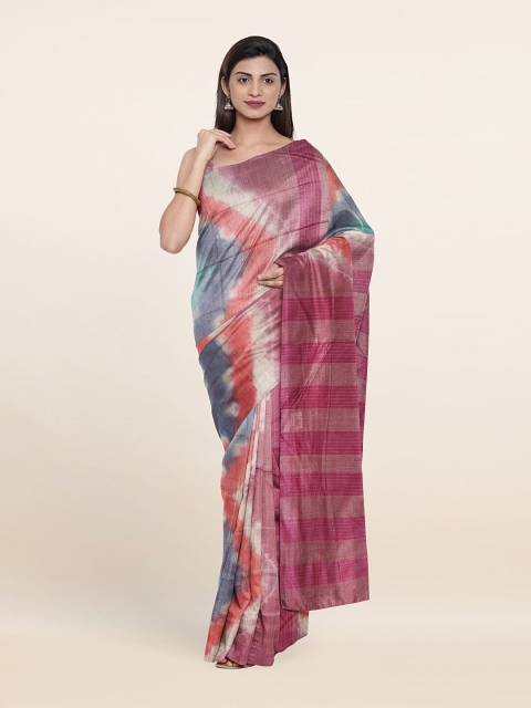 

Pothys Pink & Blue Tie and Dye Jute Cotton Saree