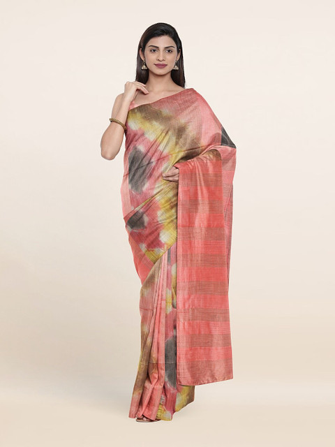 

Pothys Pink & Yellow Tie and Dye Zari Jute Cotton Saree