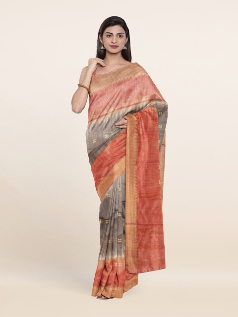 

Pothys Taupe & Orange Woven Design Zari Jute Cotton Saree