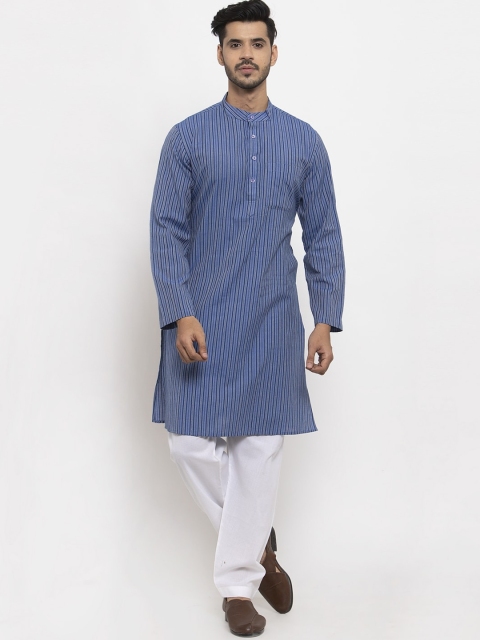 

NEUDIS Men Blue Striped Thread Work Handloom Kurta