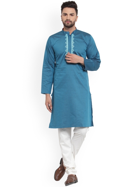 

NEUDIS Men Blue Solid Thread Work Handloom Kurta