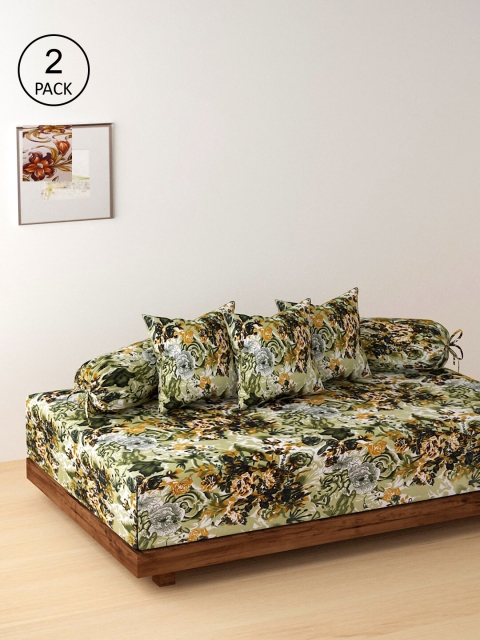 

Dhrohar Multicolored Set of 2 Velvet Printed Diwan Set With Bolster & Cushion Covers, Multi