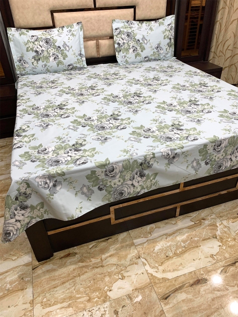 

Pure Decor Blue & Green Floral 300 TC Queen Pure Cotton Bedsheet with 2 Pillow Covers